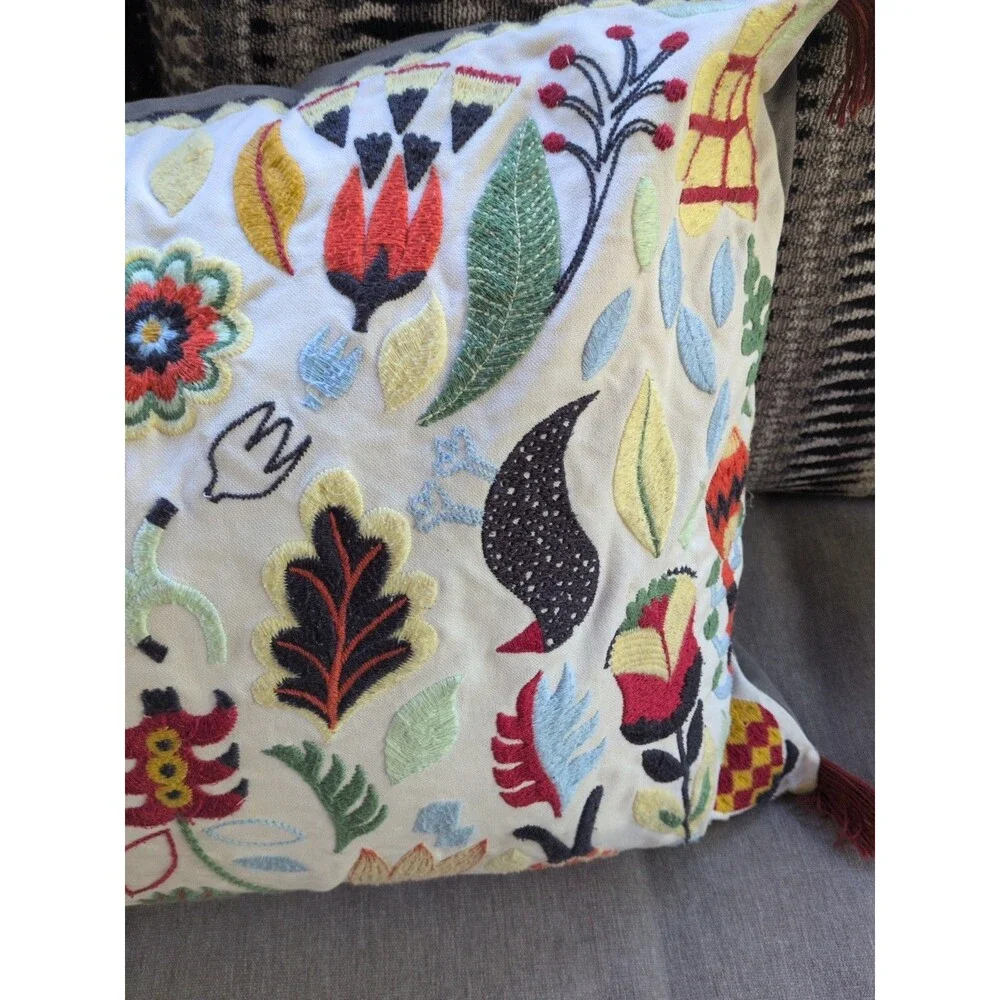 IKEA RODARV 15 X 25 LUMBAR PILLOW SWEDISH Feather/Down EMBROIDERED TASSLES